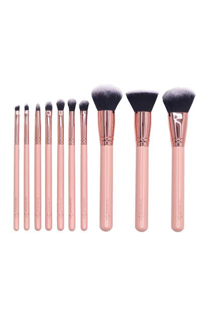 Set de 10 pinceaux avec pochette couleur Rose pâle/or rose - Visage et yeux