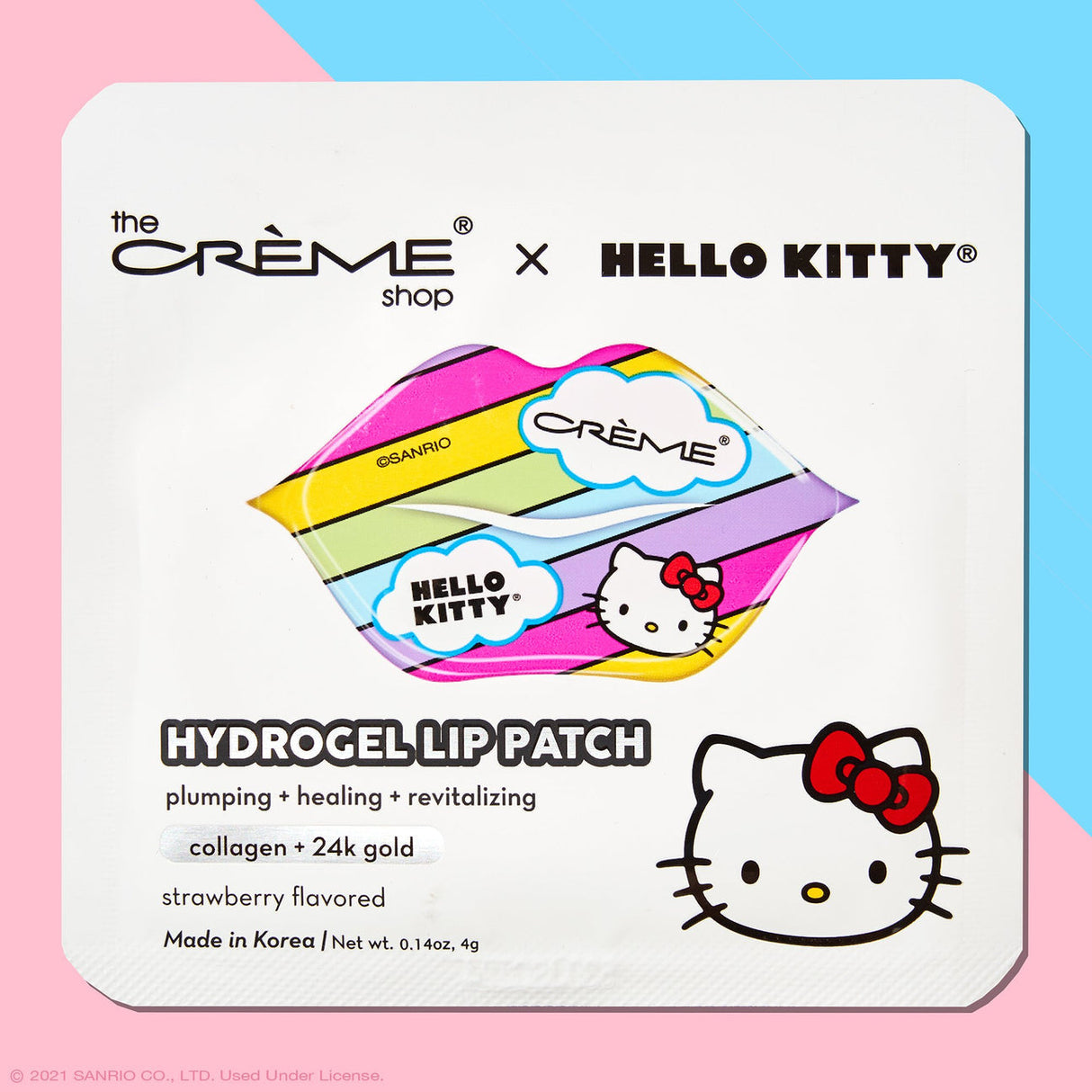 Patch pour les lèvres hydrogel The Crème Shop x Hello Kitty - Parfum Fraise, collagène et or 24 carats